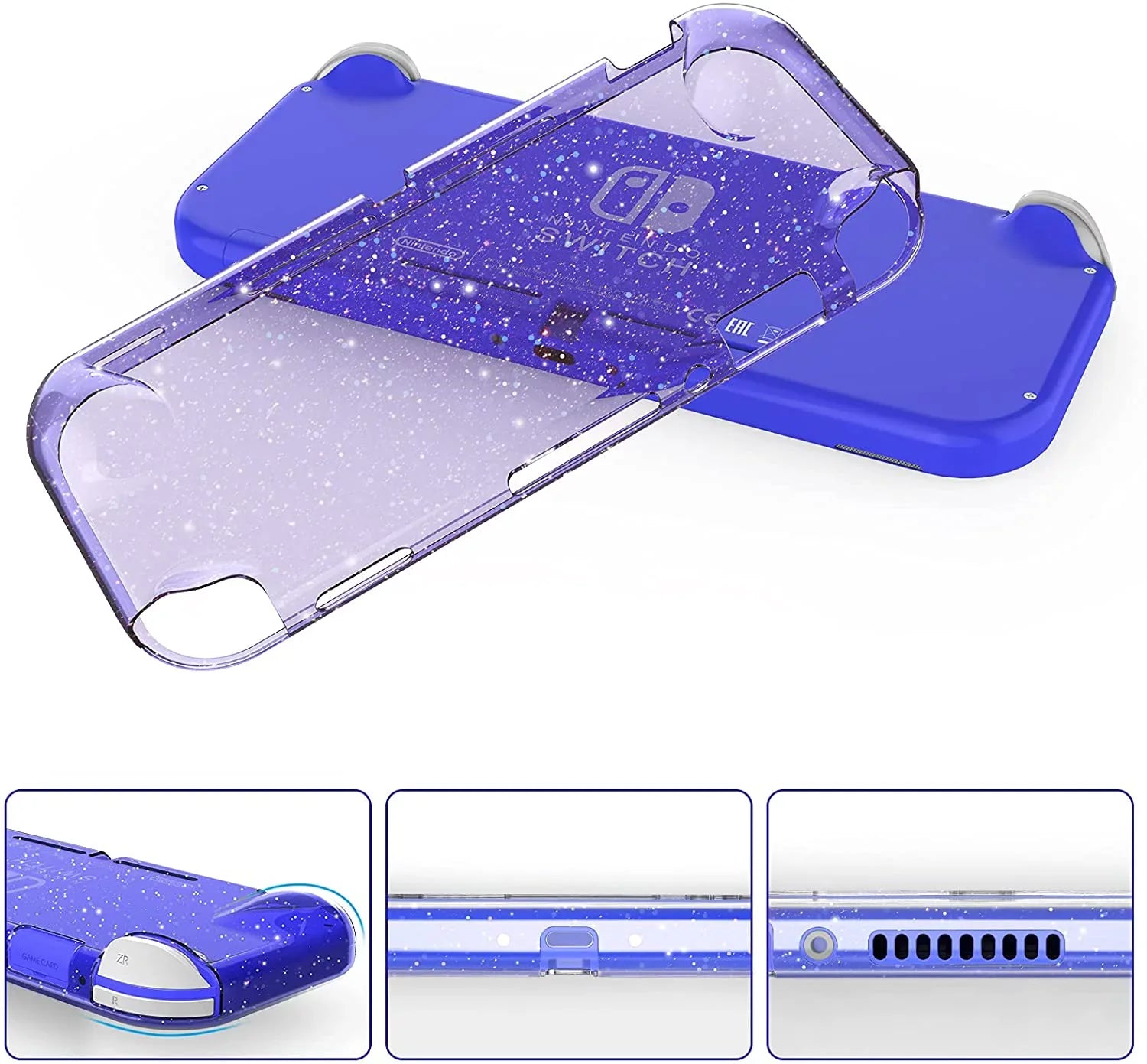 Protective Switch Accessories,Switch Case and Case Lite,Protective Hard HEYSTOP Switch Thumb Travel Lite Portable and Lite Cap,Blue Glitter for with TPU Console Nintendo Case Carry Case Nintendo for