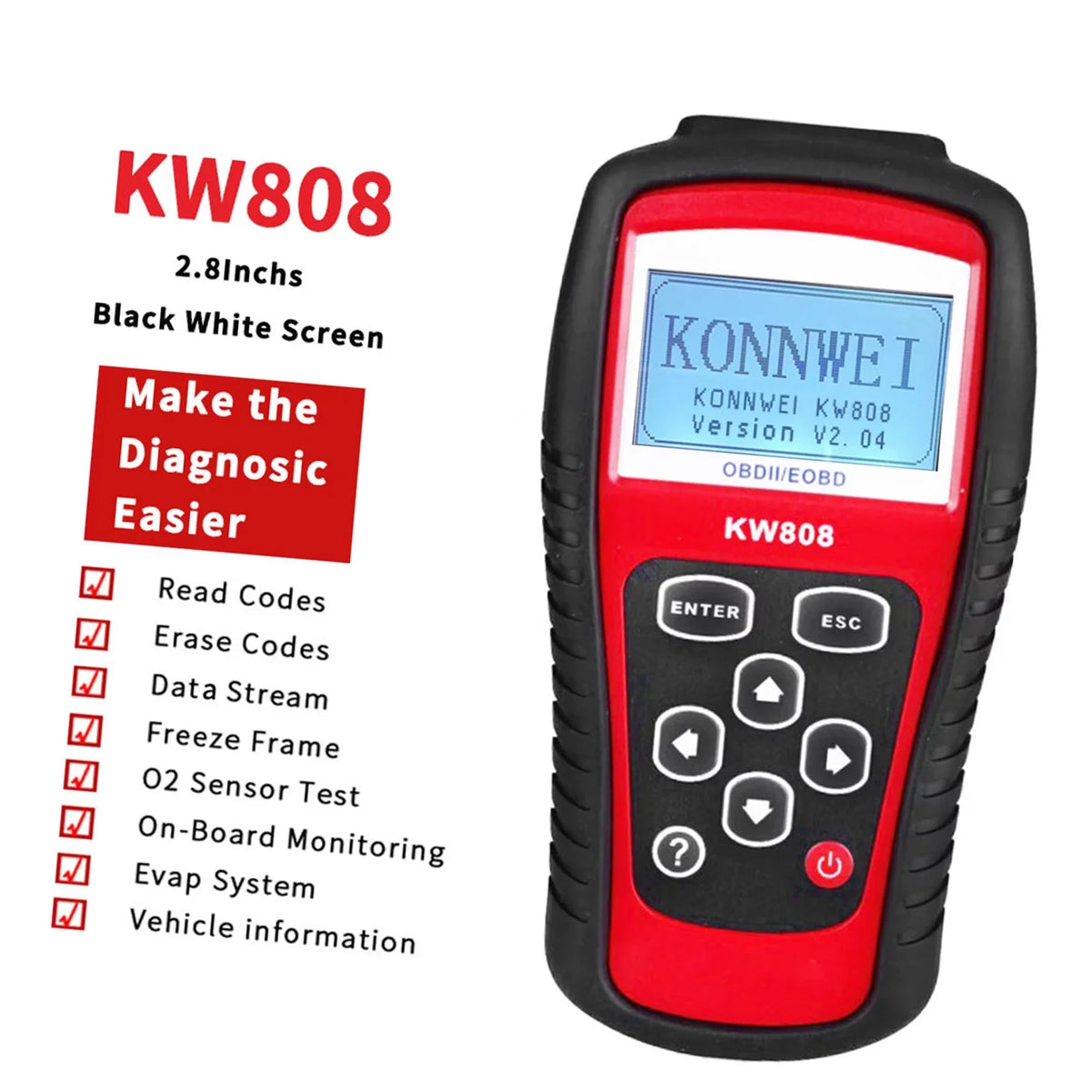 and Scanner for Reader Scanner Code OBDII/EOBD Moobody Automotive KW808, Detection Auto Car