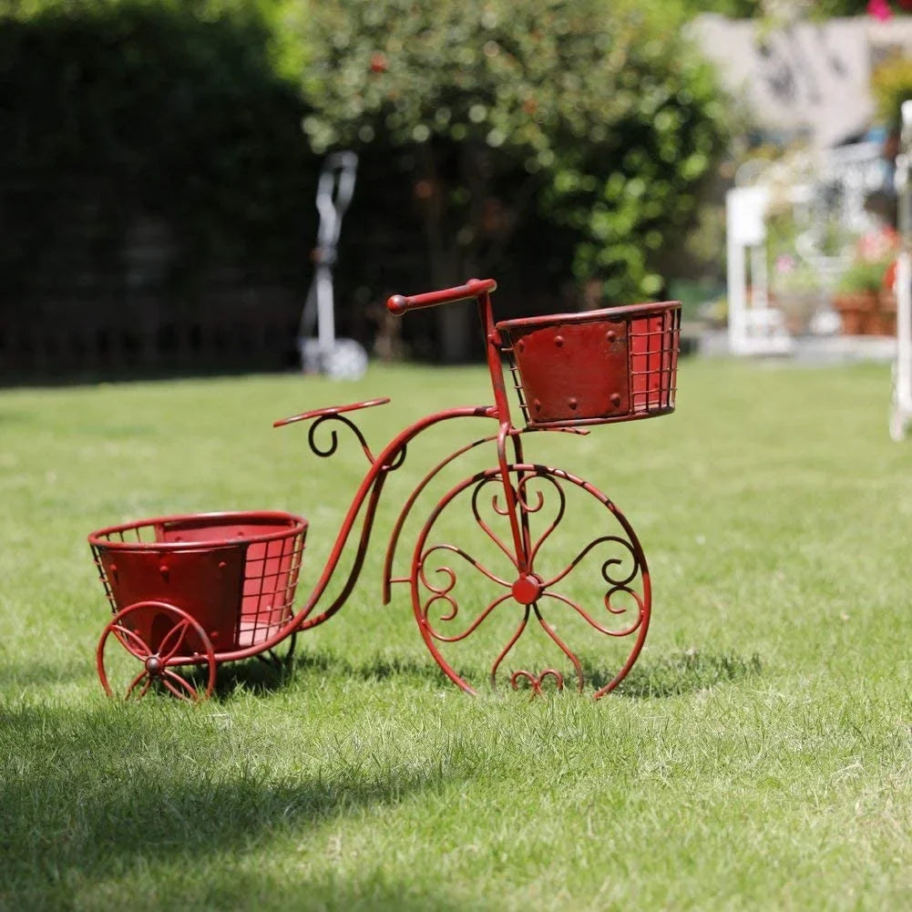 x Outdoor Pot Cart Decor, 18.5" Stand Indoor 9.8" Plant Iron Patio Planter, Garden Home 27.5" Plant Flower Tricycle x Holder Bicycle Stand