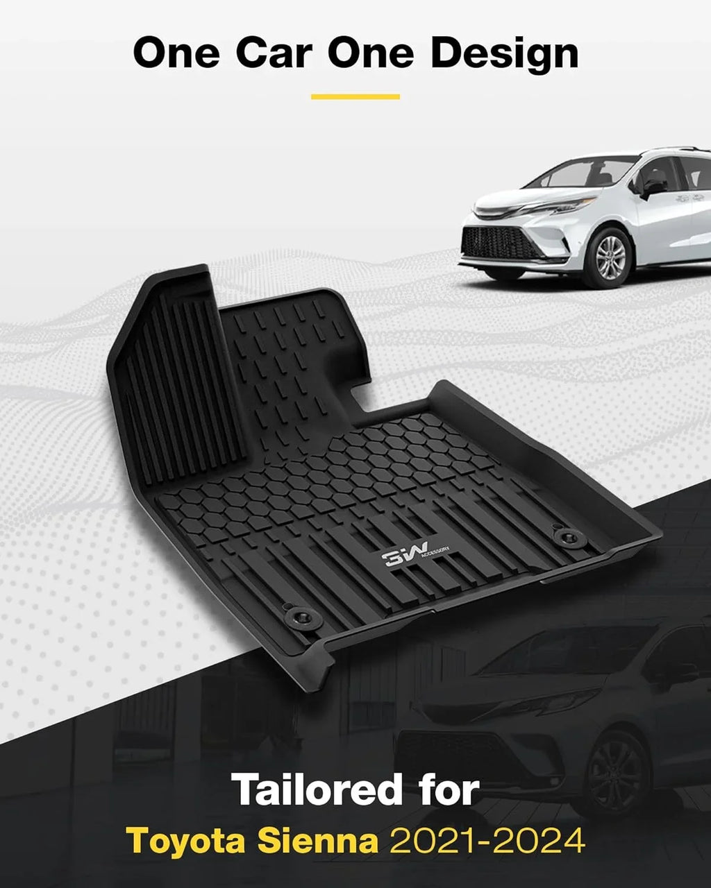 1st Model 3W 2021-2024 8 2nd Black Row for Spare Car Tire for ), Seater Trunk Mats Sienna (NOT All Weather Floor TPE Mat Mats&Cargo with Liner 3rd Toyota and
