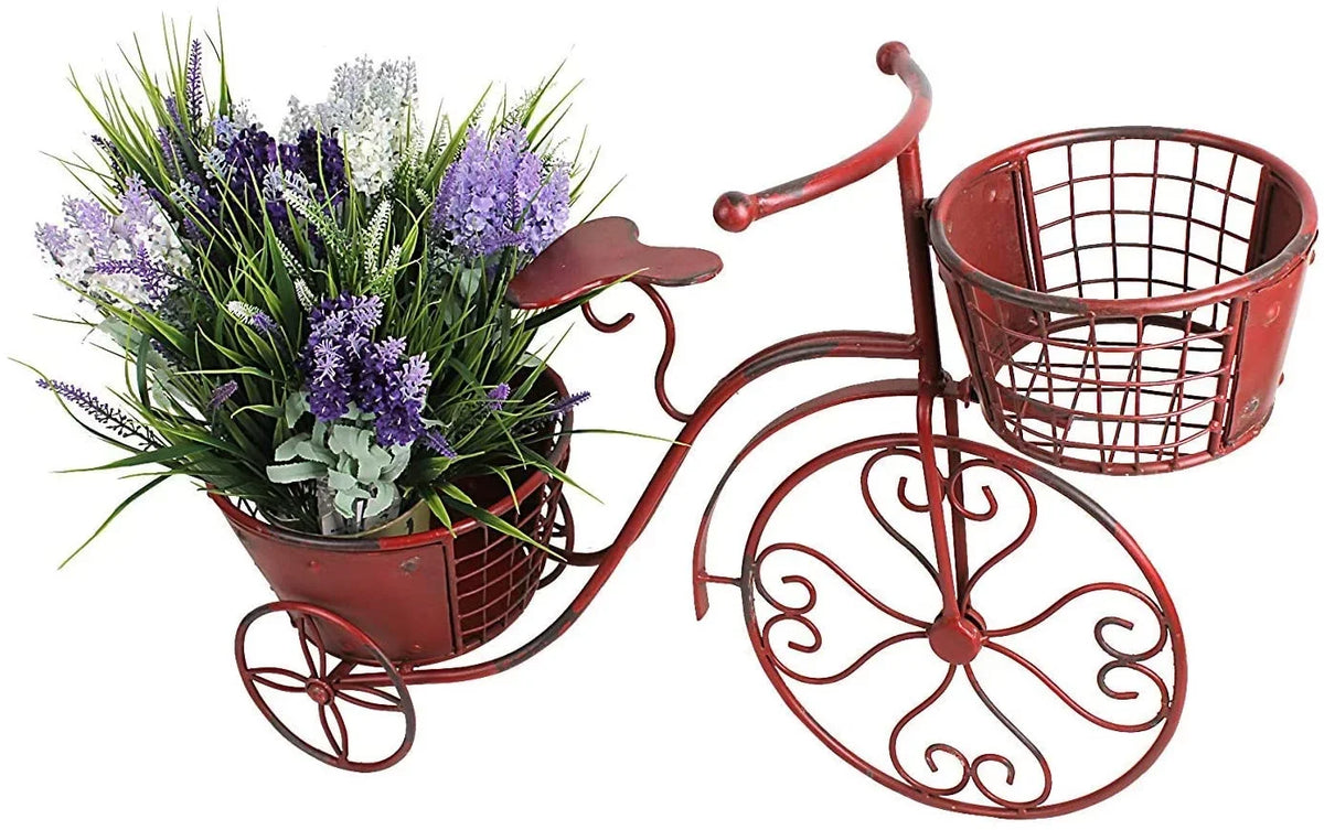 x Outdoor Pot Cart Decor, 18.5" Stand Indoor 9.8" Plant Iron Patio Planter, Garden Home 27.5" Plant Flower Tricycle x Holder Bicycle Stand