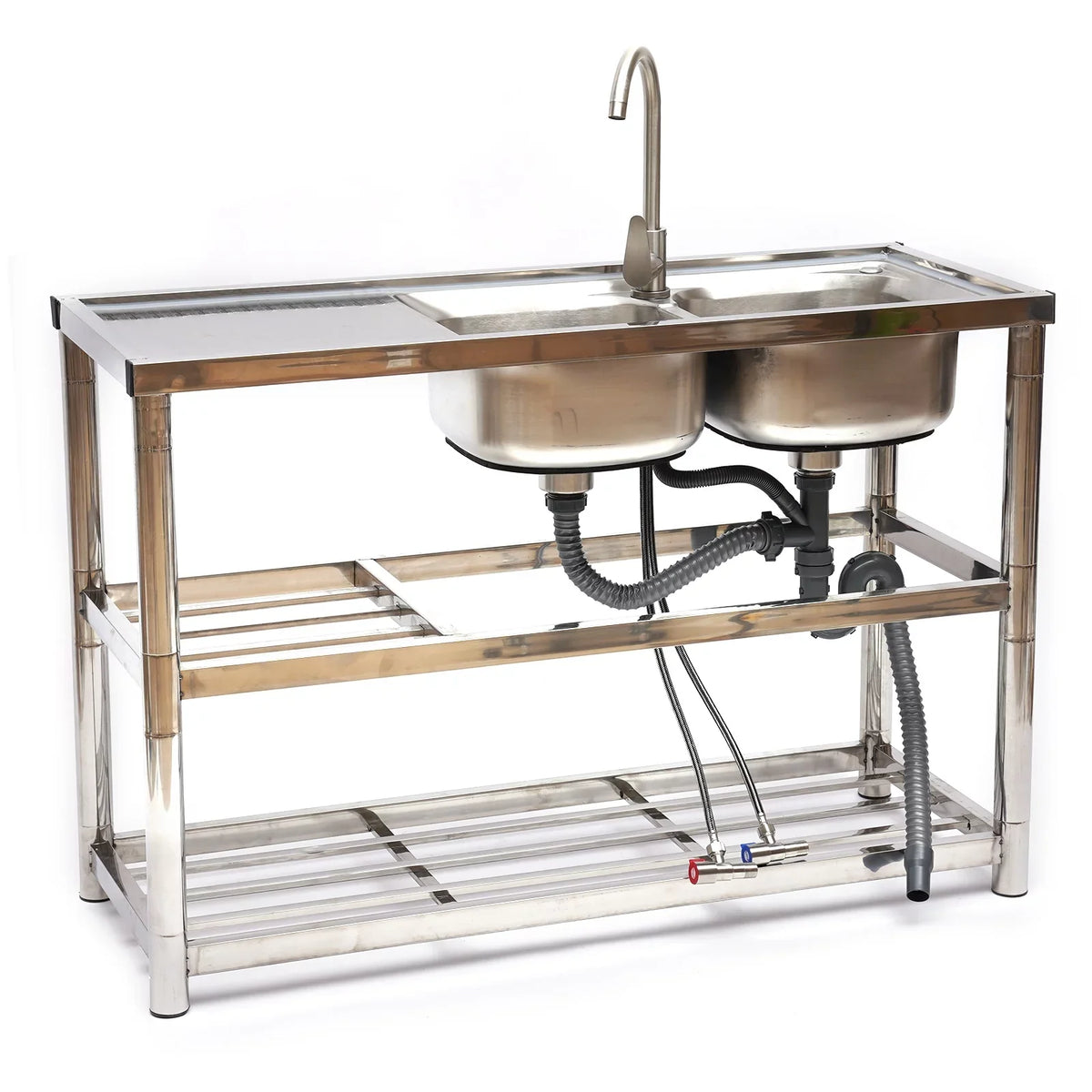 Table+360° Faucet+2 Prep Loyalheartdy Commercial Utility Drainboard Sink Steel Sink Catering Compartment 2 Kitchen Stainless Basin