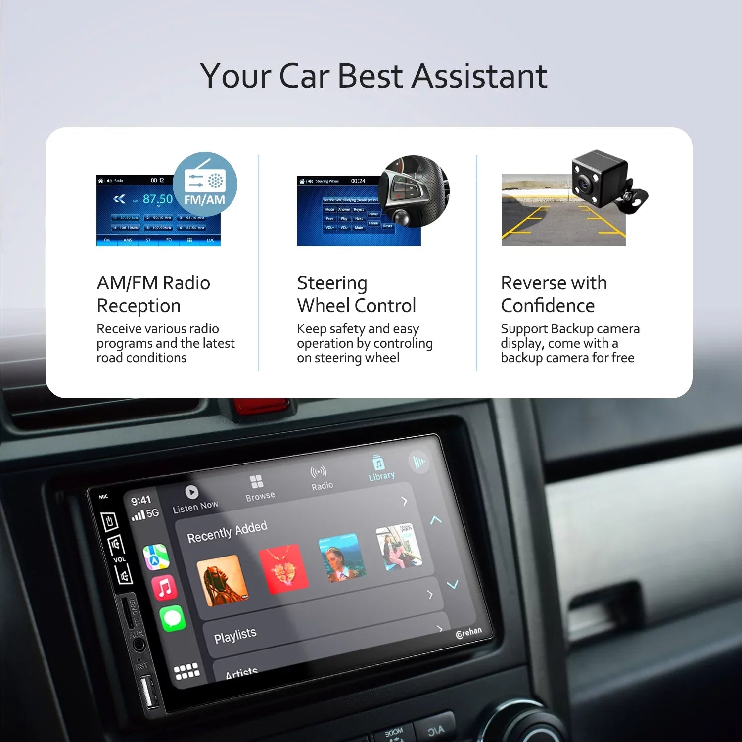 Carplay, Compatiable with Player Din Radio Inch Camera Auto, Double Corehan Apple Screen Bluetooth Car Mirror Touch Multimedia Link IPS Android Stereo Car with 7 Backup Complimentary -