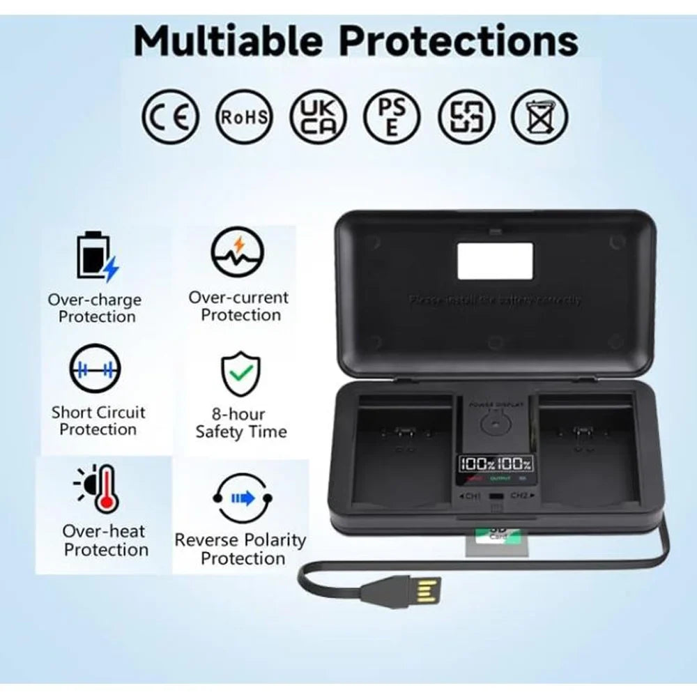 A7R A6600 Alpha FX30, A7R A9 Charger Battery Multi-Functional 7.4V NP-FZ100 III, 2280mAh Case for Charger, Pack Sony Battery LCD A7S A7 A1, FX3, A7 with 2 A7C, IV, A9, IV, BC-QZ1 III, II, III,