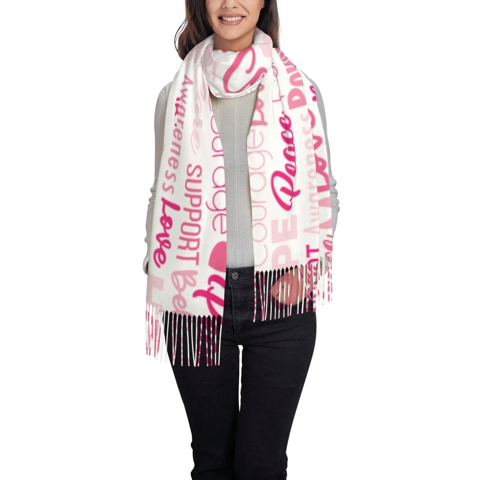 Women Warm For Cancer Wrap Elegant Print Scarves Large Winter Breast Awareness Shawl Gifts- Ribbons Scarf Bingfone Pink Art Feel Soft Cashmere