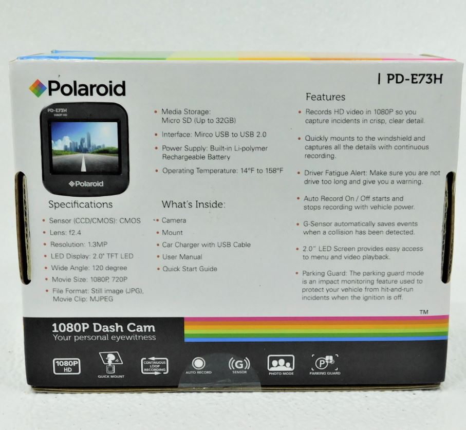 Dashcam Screen LED 2" Dash Cam PD-E73H HD Black 1080P Polaroid Car Display