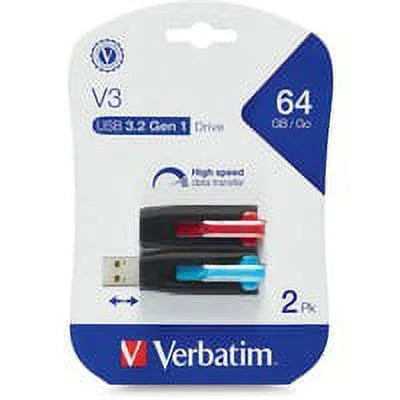 Blue, Go 64GB Flash V3 3.0 3.0 Store - - Pack GB USB - 2pk - Red, 64 Drive Verbatim USB 2 'n' Red - - Blue