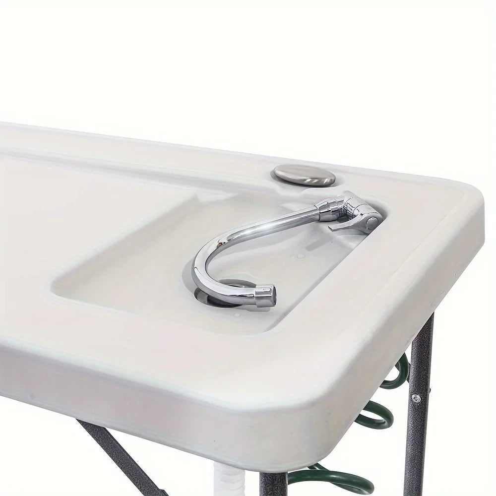 Multifunctional Table Table,Outdoor Portable Folding Camping Gun Cleaning Picnic Faucet Picnic with & for Fish Fish Spray Table Garden,White Kitchen