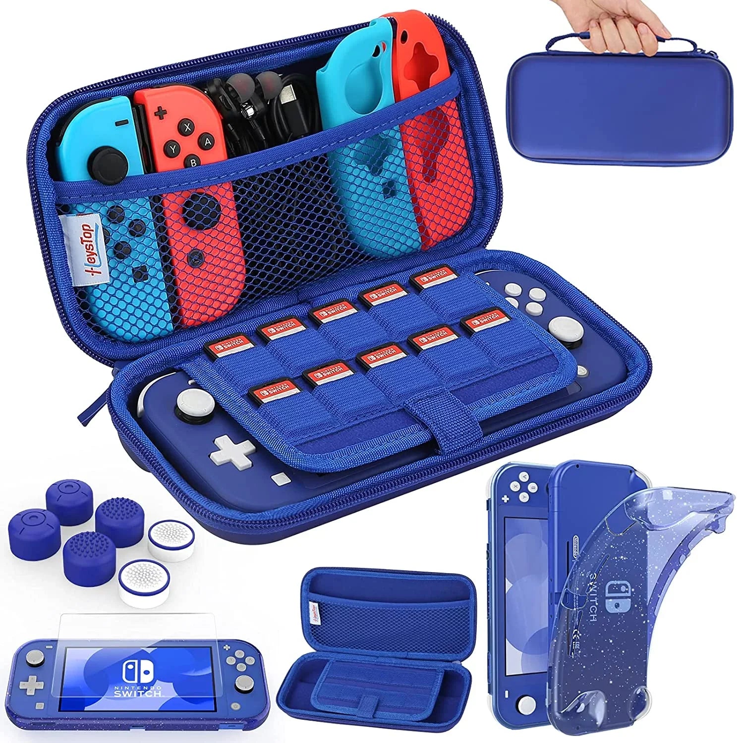 Protective Switch Accessories,Switch Case and Case Lite,Protective Hard HEYSTOP Switch Thumb Travel Lite Portable and Lite Cap,Blue Glitter for with TPU Console Nintendo Case Carry Case Nintendo for