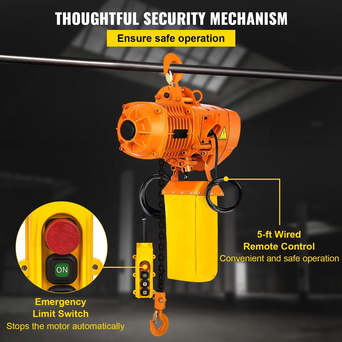 VEVOR G80, Chain Logistics, Ton 2200LBS/10FT Pendant Hoist, Double Factories Lift Phase 1 Single Chain Control Hoist Electric Electrical and Agriculture Height for 110V with with Hook, Chain Mount