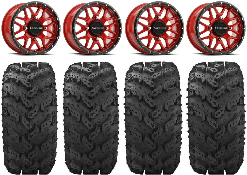 Tires Red 14" Mule FXT 28" Kawasaki Reptile Krank Raceline Pro Wheels