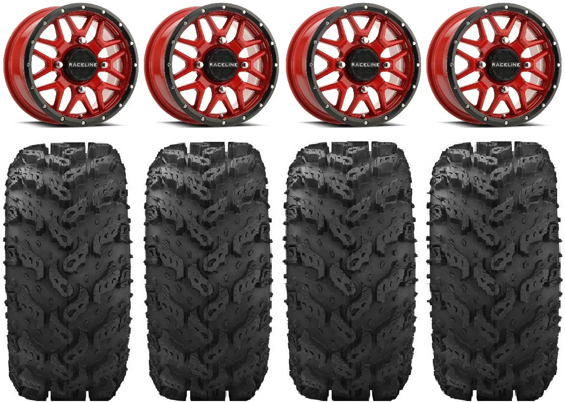 Tires Red 14" Mule FXT 28" Kawasaki Reptile Krank Raceline Pro Wheels