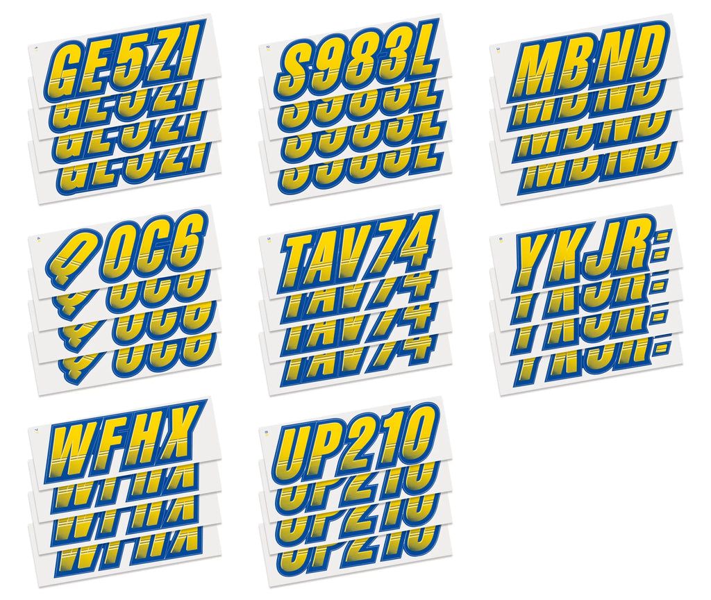 Alpha-Numeric Marine PWC Numbers & for STIFFIE Techtron Decals Yellow/Navy Kit Personal Registration Letters & Stickers Custom Watercraft 3" Boats Identification