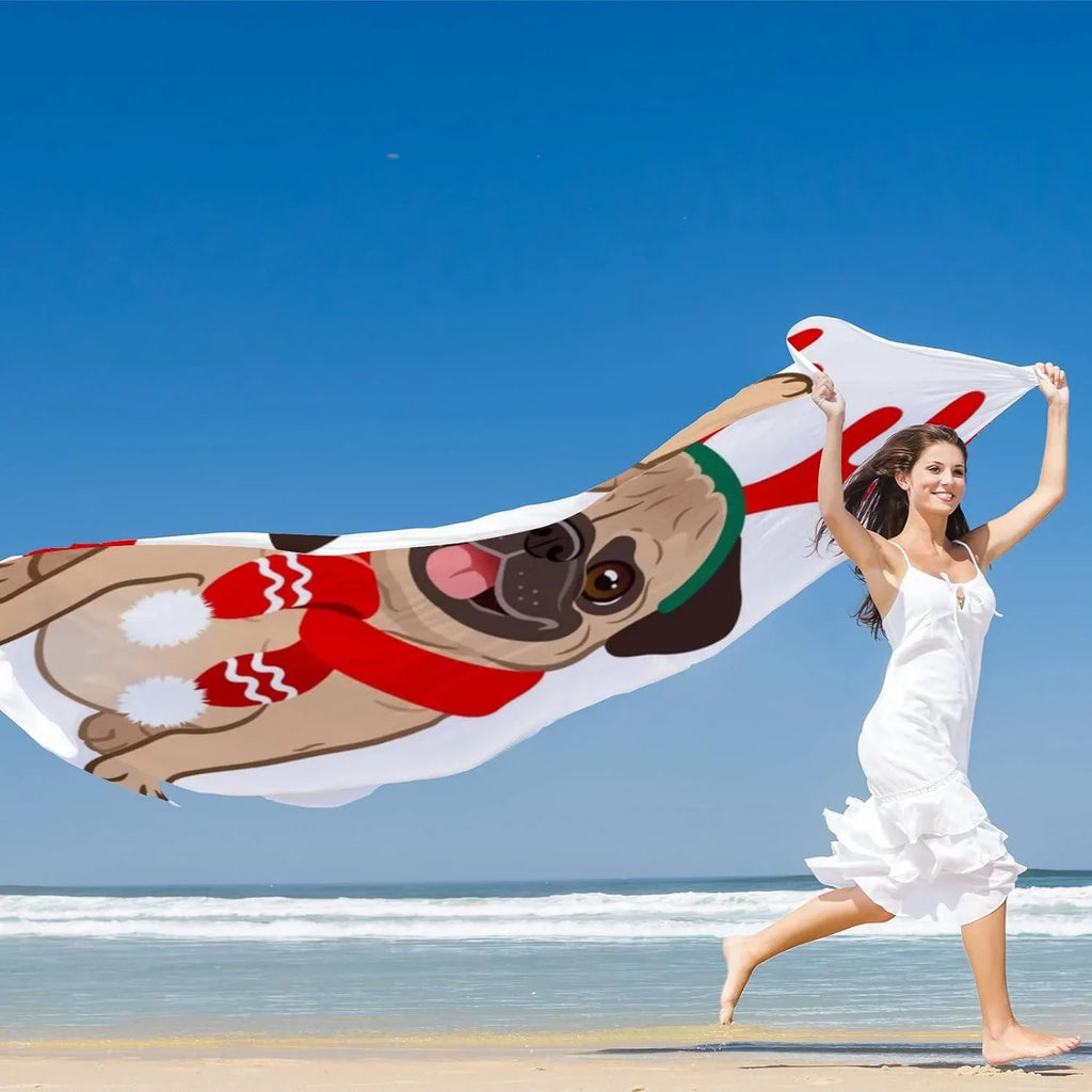 White Women Silk Long Neck Scarves Lightweight Wrap Pug Shawl Scarf Christmas Dog for Hyjoy Girls On