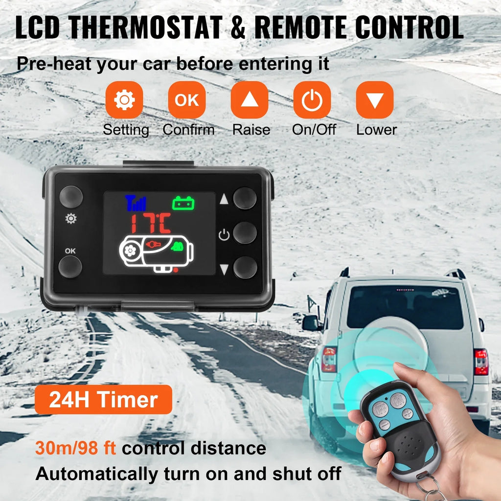 and RV Remote Parking and Heater Air Boats Heater Thermostat Heater LCD 12V SKYSHALO Diesel Diesel with Trailer Diesel Bus Motorhomes 10L Control 5KW Tank for Muffler