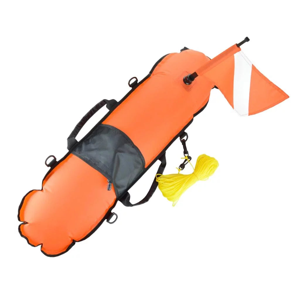 Buoy Inflator Diver D-, Oral Visible 20m High , Spearfishing, Scuba Diving Flag, Safety Freediving Float with Snorkeling,