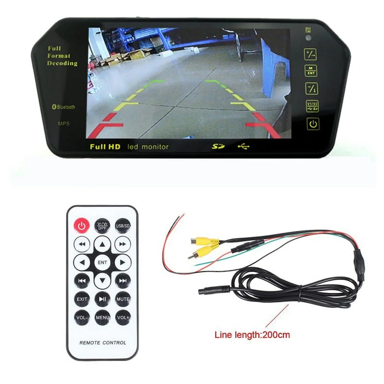 Parking Vision TFT Display View Inch 800*480 Rear USB/SD/FM Mirror System 12-24V MP5 Night Monitor Camera LCD 7 Car Transimitter
