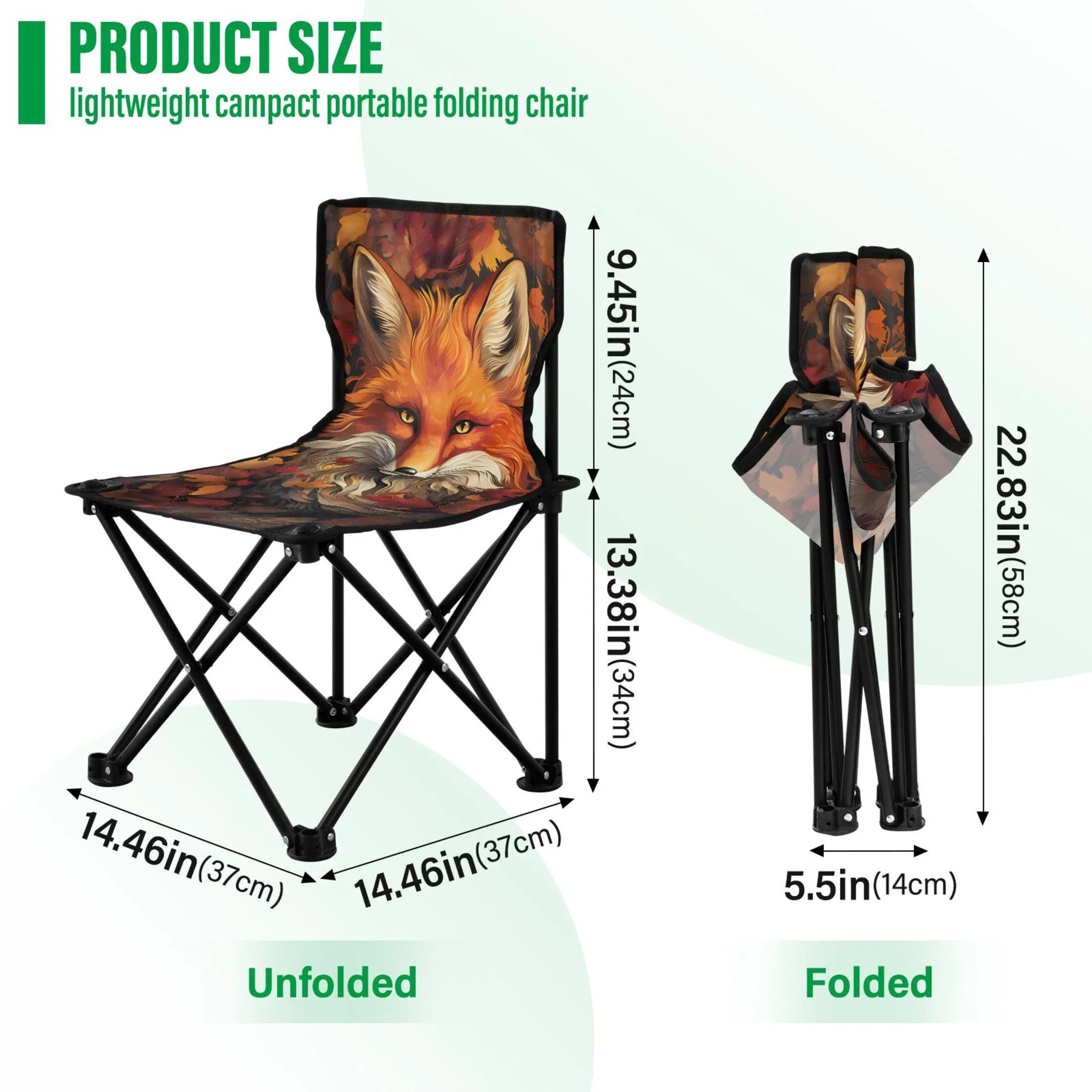 Folding with Outdoor Leaves Autumn Portable Chair Chair Carry Fox with Beach Chair 220LBS Support Chair to Bag Fishing Lawn Camping