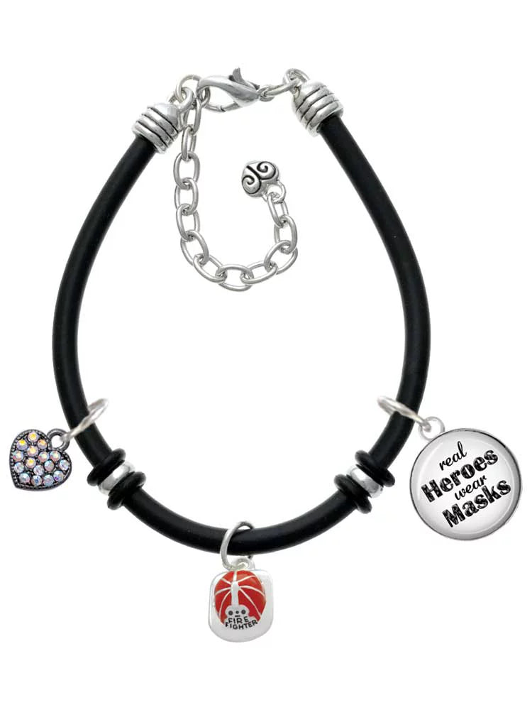 Heroes Masks Delight Dome Charm Silvertone Enamel Red Wear Firefighter Rubber Bracelet Jewelry Real Helmet Black