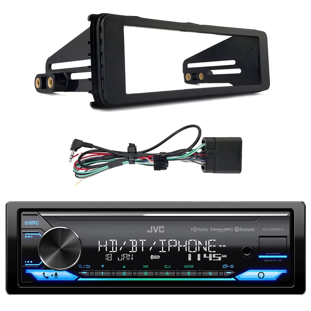 Single Combo Din AM/FM AUX Bundle Kit with LED Bluetooth Stereo Car 98-2013 USB Harley Installation DIN Amazon SiriusXM Install LED Audio Alexa Single JVC Radio Receiver Ready Enrock KD-X480BHS