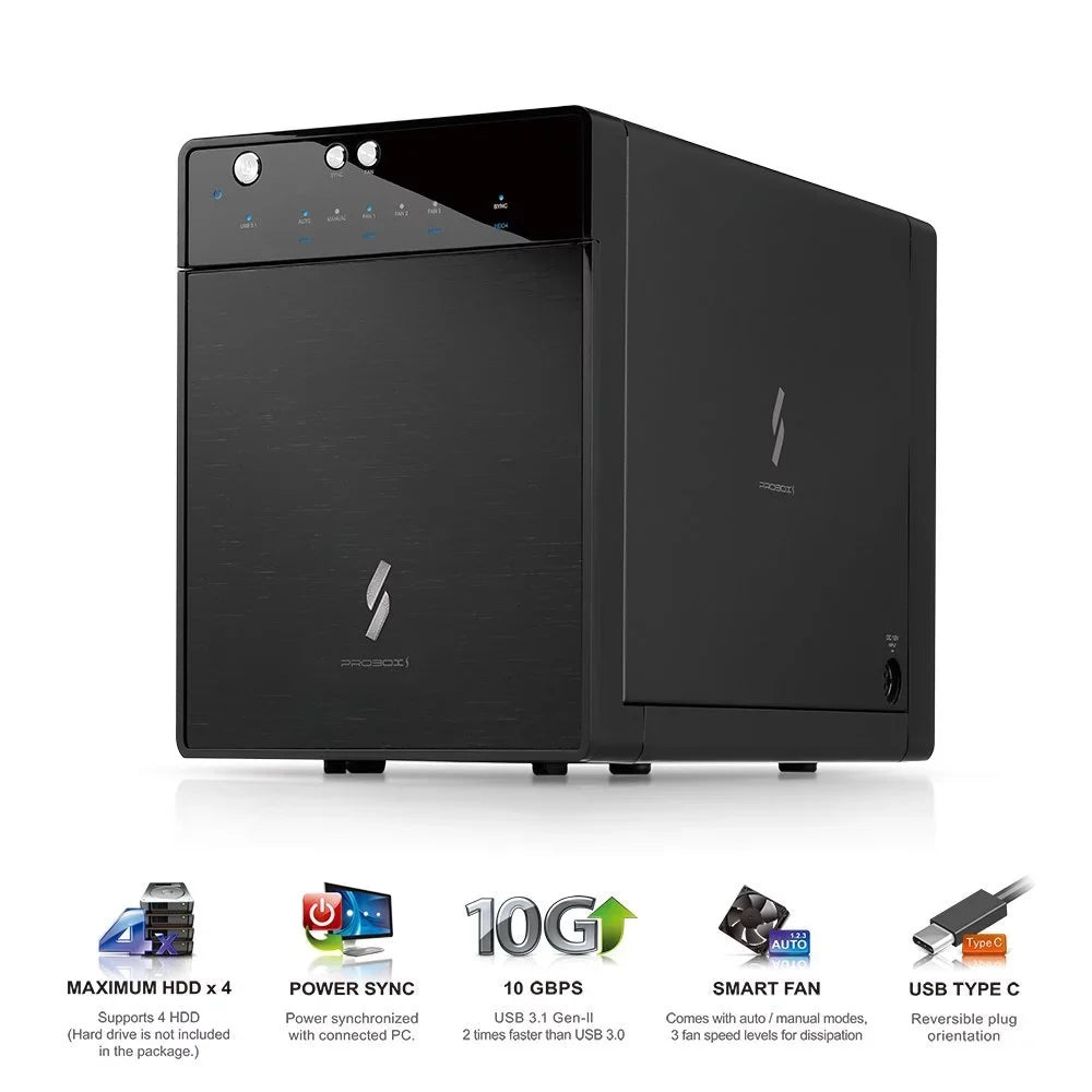 USB USB-C 4 3.1 Enclosure Mediasonic 2 Type Gen Drive 3.1 / Bay USB – (HF7-SU31C) C Hard 3.5-inch 10Gbps SATA