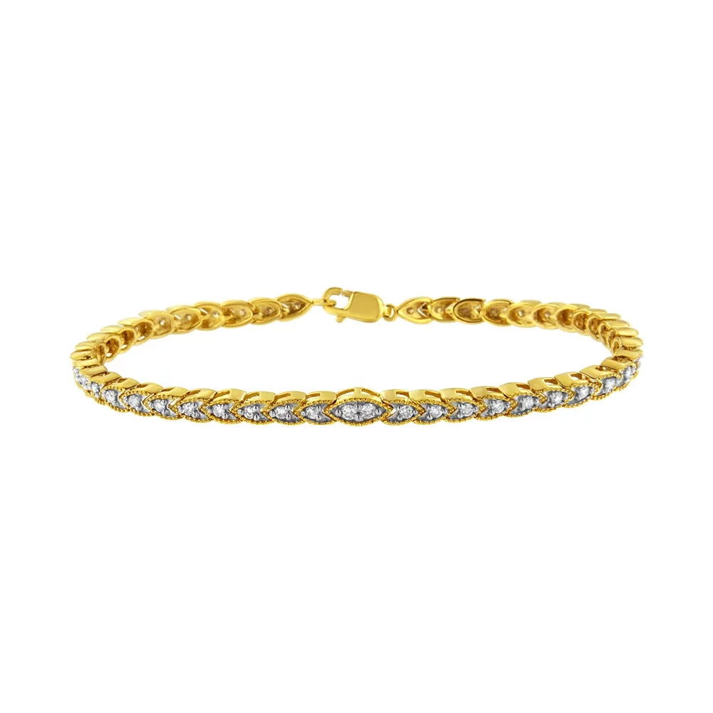 1 (I-J Gold 7.25" Clarity) Color, Yellow Plated Shape I1-I2 Sterling Link - Prong-Set 10K Bracelet Pear Diamond Silver .925 cttw