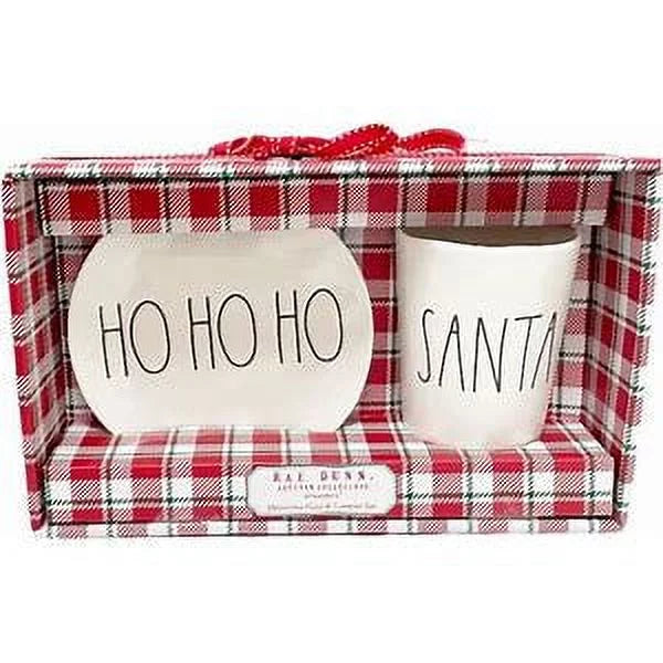 Melamine Black Rae HO Tumbler Letters HO HO Plate with Christmas Oval LL SANTA Ivory Gift and Dunn Set