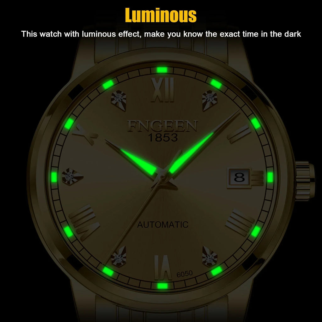 Stainless Wrist Men Mechanical Watch Gold Luxury Automatic Tone Waterproof Steel
