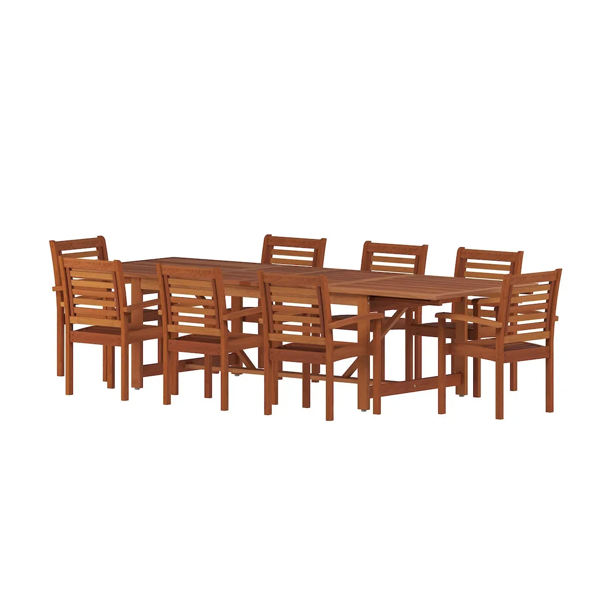 Dining 9-Piece Seating Rectangular Set, Capacity: Brooks Eucalyptus 8 Amazonia Extendable Patio