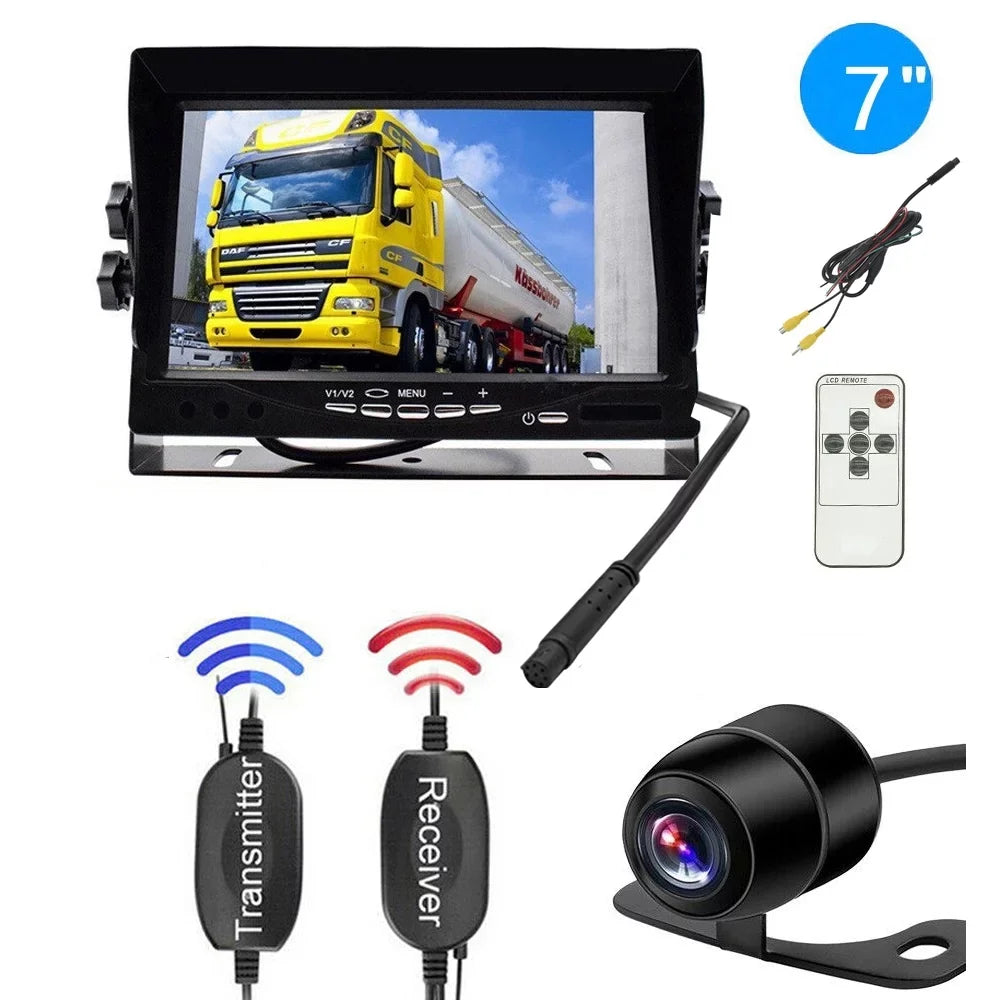 Rear Vision Wireless 7inch Car + HD Monitor Night Backup View System Parking Camera