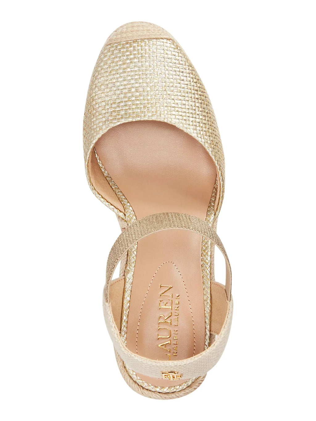Strap Gold Espadrille Toe Cap Wedge Pearle LAUREN Mens Slip Shoes Padded On LAUREN B Media Mixed RALPH Ankle 8