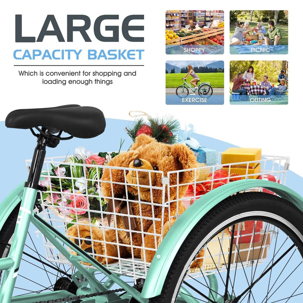 Trikes for Tricycles, Shopping, 3-Wheeled w/Spacious MOPHOTO Heavy Rides, Adults and Mountain Exercise, Duty 7-Speed Recreation Basket 24"/26"/27.5" Adventurous Bike