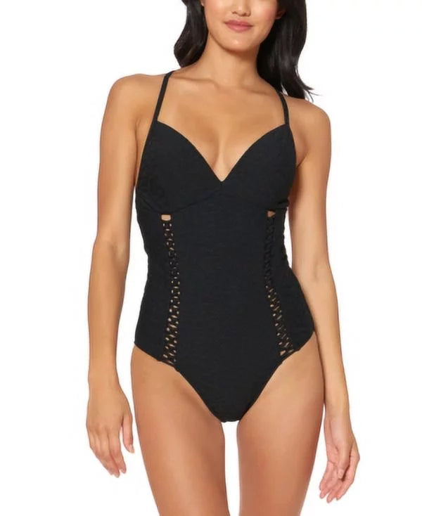 Jessica Rose Textured One-Piece Small Swimsuit, Bay BLACK Simpson US