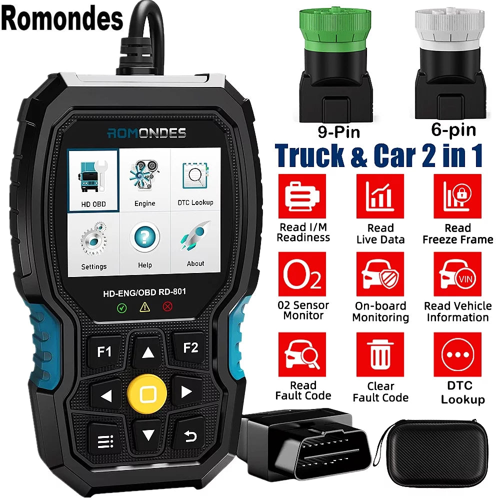 Diesel OBD2 Truck Scanner Heavy Diagnostic Scanner Truck Code RD801 Duty Tool Reader Romondes