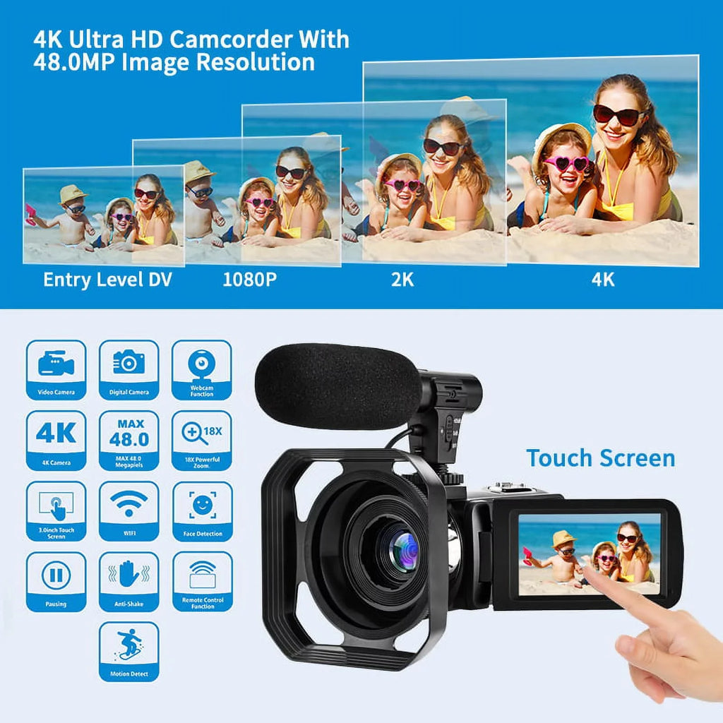 Camera Microphone Wifi 4K Video Digital Ultra 48MP Remote IPS Camera 3.0" with Control Camera Touch Youtube Vlogging Screen for Camcorder HD &