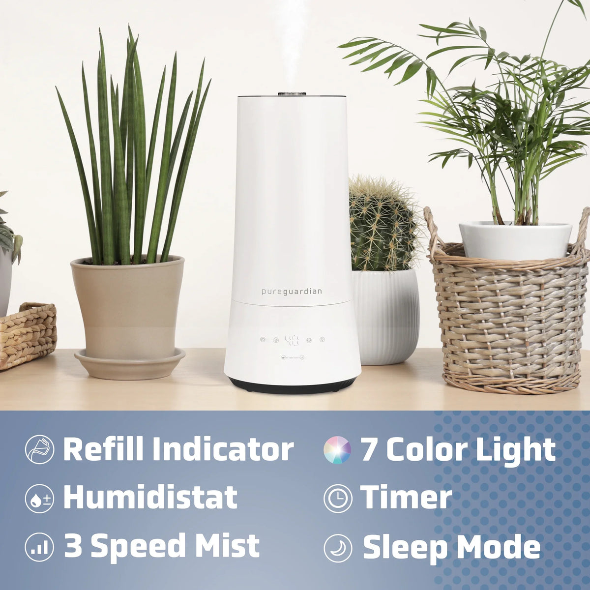 Mist 1.6 with 90-Hour 420 Sq. H997W Cool ft. Ultrasonic Humidifier Gallon PureGuardian Humidistat,