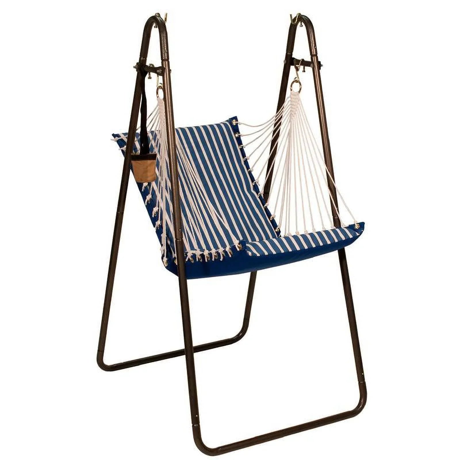 Striped Stand Hanging 64” Chair 45” White Hammock Pattern Collection The Hamptons Blue with x and