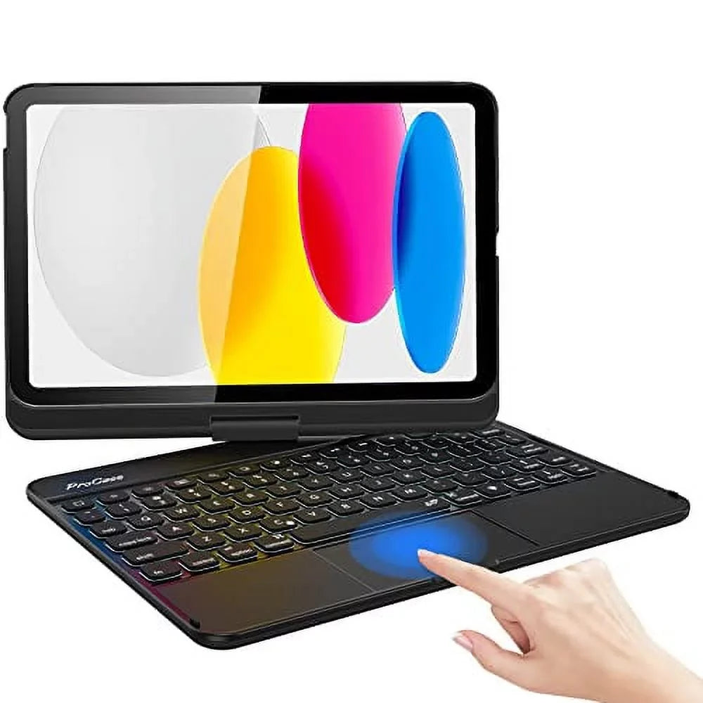 for for Backlit 10th Generation iPad –Black 10.9 2022 Keyboard Degree Rotation 7 Touchpad 360 Color inch Multi-Touch ProCase Trackpad, Keyboard iPad with Gen 10th Case Case