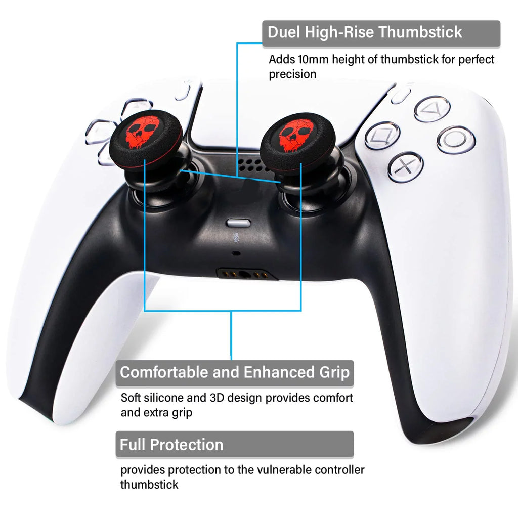 Rubber Printing Silicone PS5 for Thumbstick & & Playrealm Cover Sets Dualsenese (Ghost Controller Extender 2 FPS Red) Grip PS4