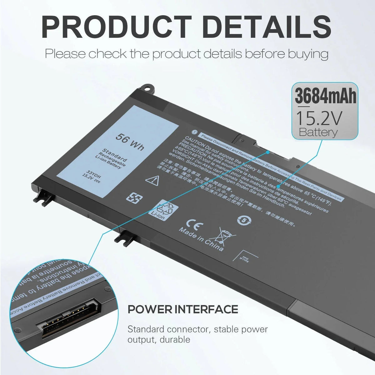 Inspiron 15 15 33YDH 7577 7570 7778 7580 7779 Dell Vostro 7786 Battery 17 For