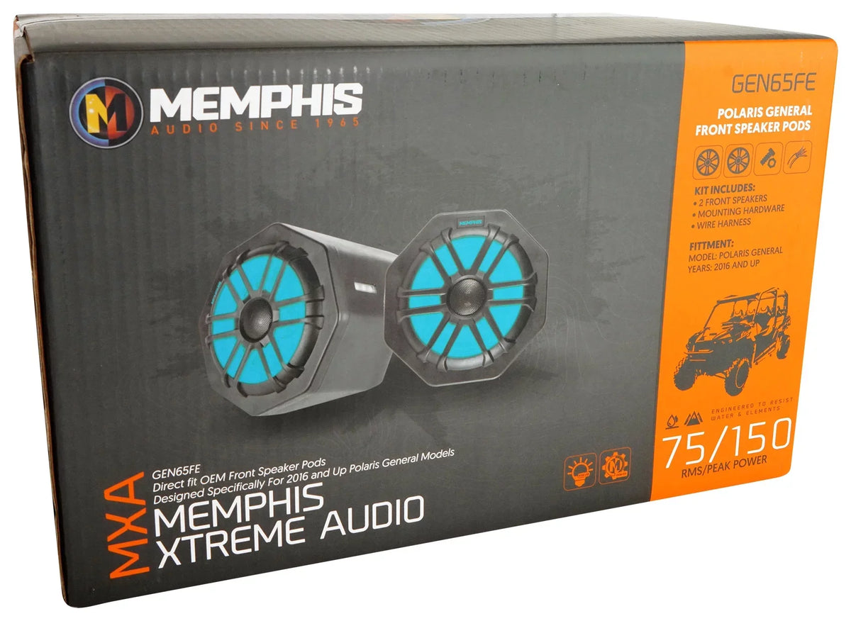 Speakers+Amp General For 2016+ Pods+LED Polaris GEN65FE Tower Memphis (2) Audio