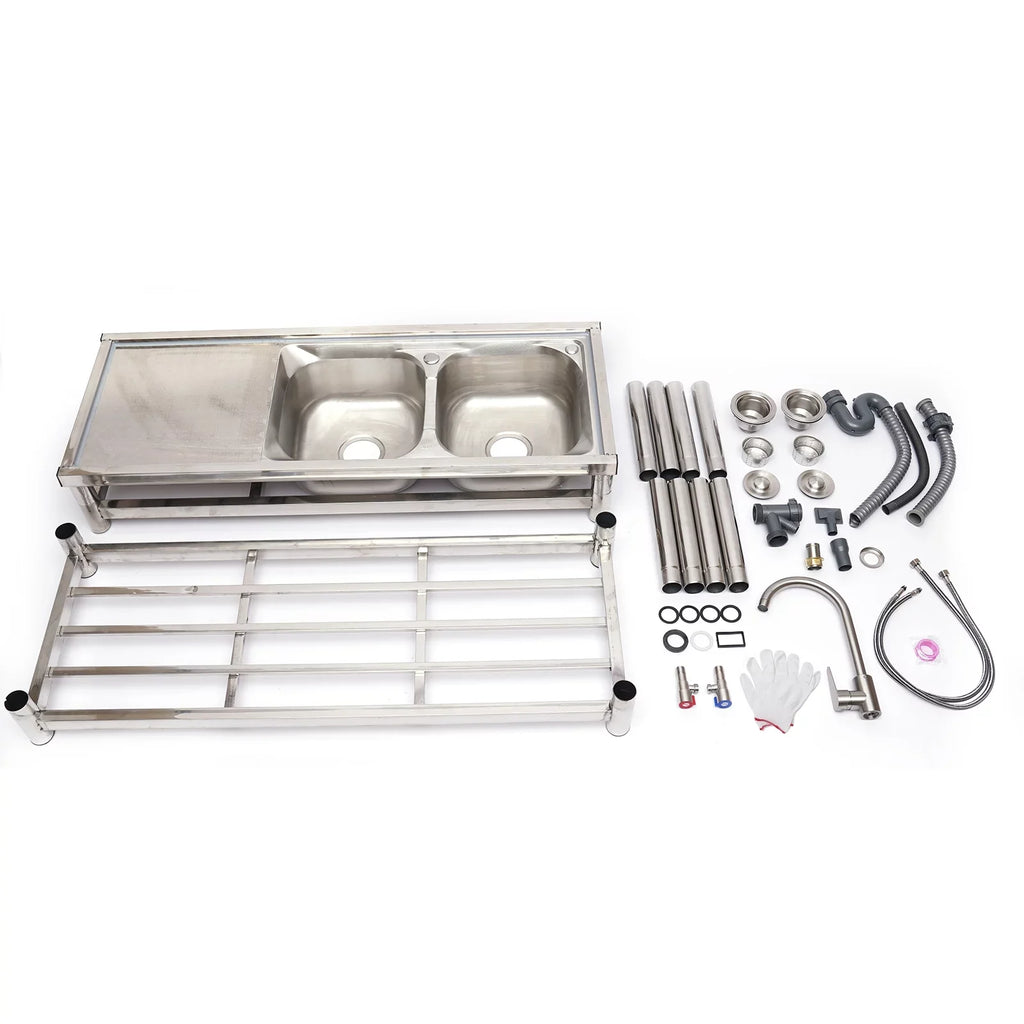 Table+360° Faucet+2 Prep Loyalheartdy Commercial Utility Drainboard Sink Steel Sink Catering Compartment 2 Kitchen Stainless Basin