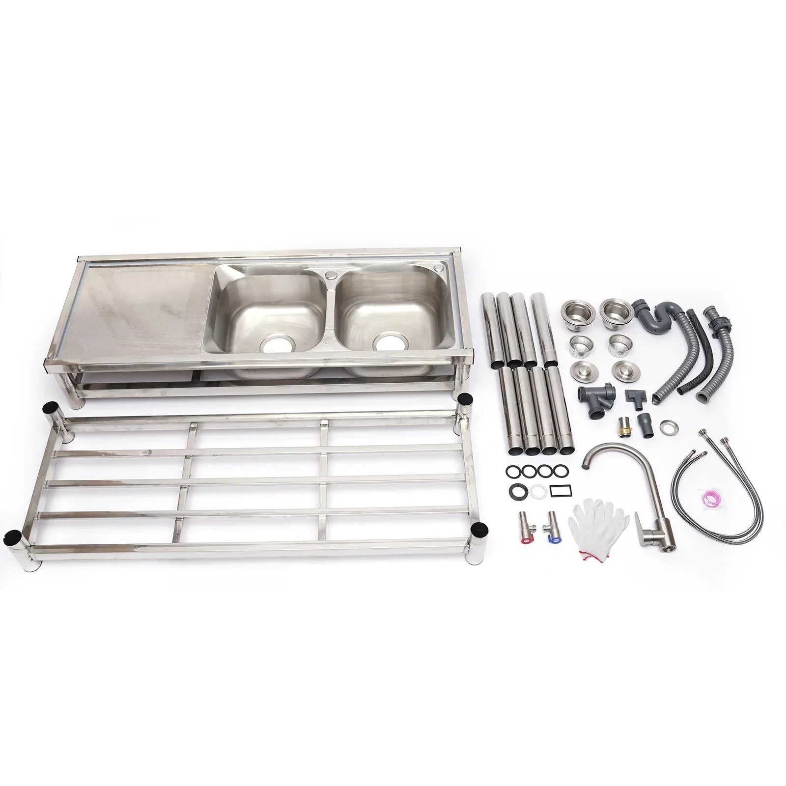 Table+360° Faucet+2 Prep Loyalheartdy Commercial Utility Drainboard Sink Steel Sink Catering Compartment 2 Kitchen Stainless Basin