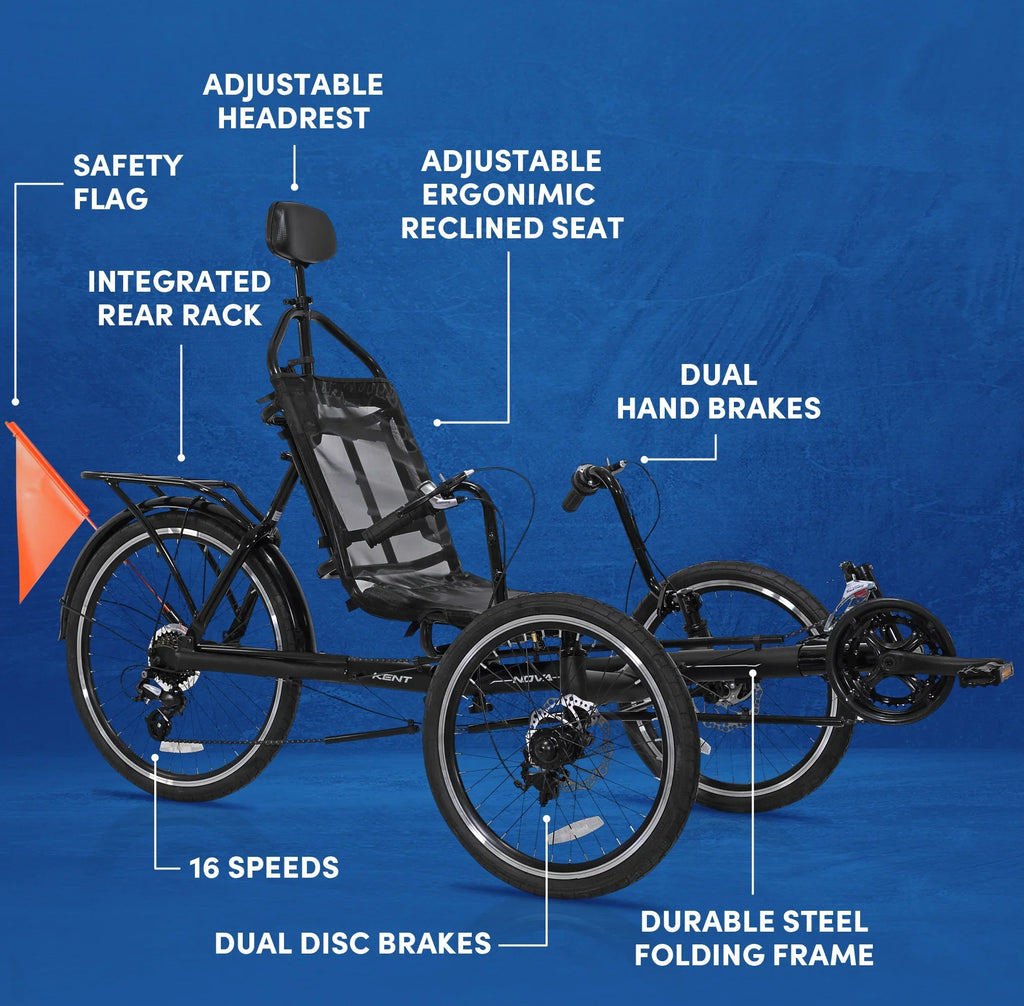 Nova Bike, Black Bicycles Unisex Recumbent 24-inch