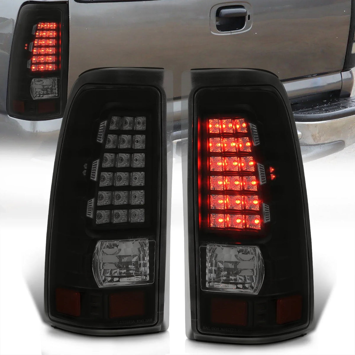 Chevy 2000 Silverado Housing Black Tail 2004 LED Compatible/Replacement Fleetside Lamps Lights For Lens Pair Distributors Sierra 2003 Driving 2006 2005 Stop AJP 1999 GMC 2002 Smoked Brake 2001 Signal