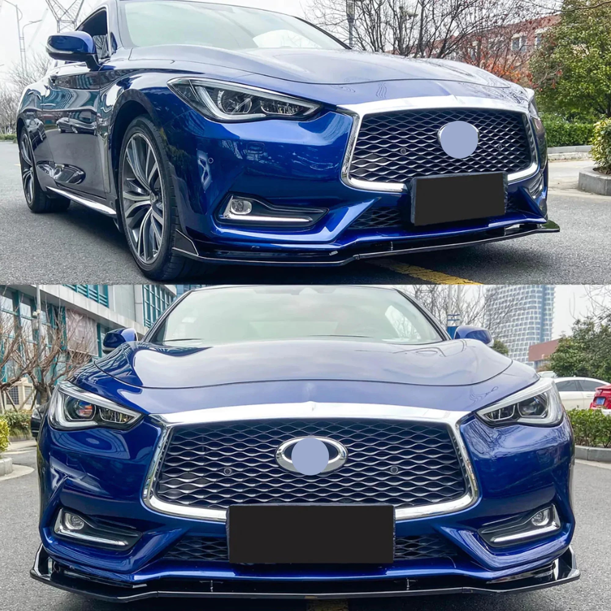Bumper 2017-2023 for NINTE Gloss Q60 Black Lip Front Infiniti 3PCS