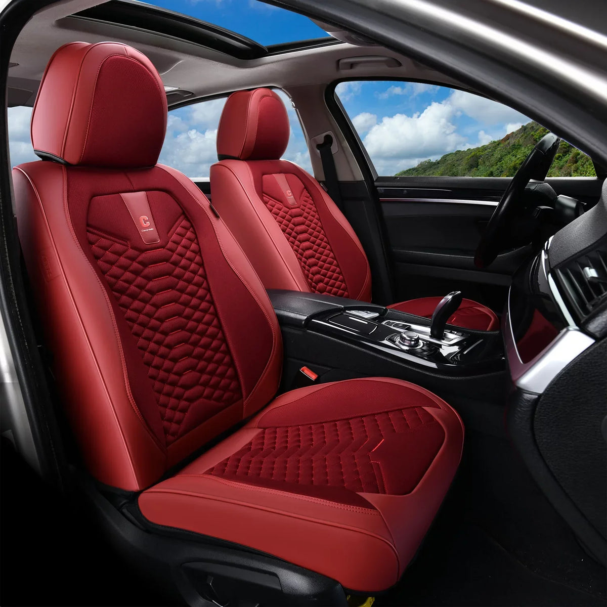 Most Seats Pickup SUV Seat Covers 5 Breathable Leather Coverado Fit Front Set Seat Sedans Full Red Car Car Women, Back & Auto for Trucks Universal Fabric Protectors, Interior