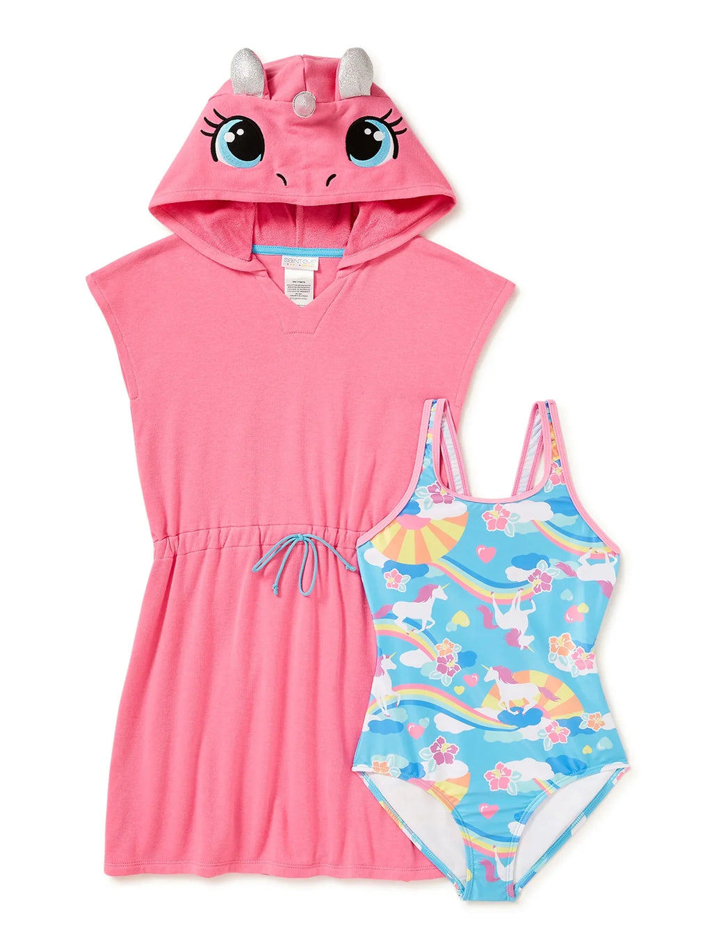 2T-4T Unicorn Saint Sizes Cover-Up Set, Toddler 2-Piece Cosplay Swim & Girls One-Piece Swimsuit, Eve Terry