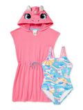 2T-4T Unicorn Saint Sizes Cover-Up Set, Toddler 2-Piece Cosplay Swim & Girls One-Piece Swimsuit, Eve Terry