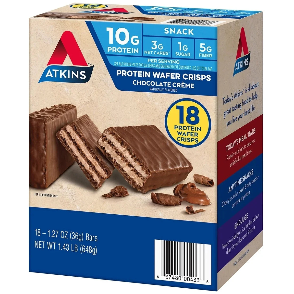 of Atkins Crisps Chocolate Wafer 1.27 18) Creme (Pack Ounce Protein